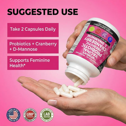 Clean Nutraceuticals Vaginal Probiotics for Women with Cranberry, D-Mannose, Prebiotics, pH Balance Support, Feminine Health, Urinary Tract Cleanse - PrimeBioHealth - canada supplements