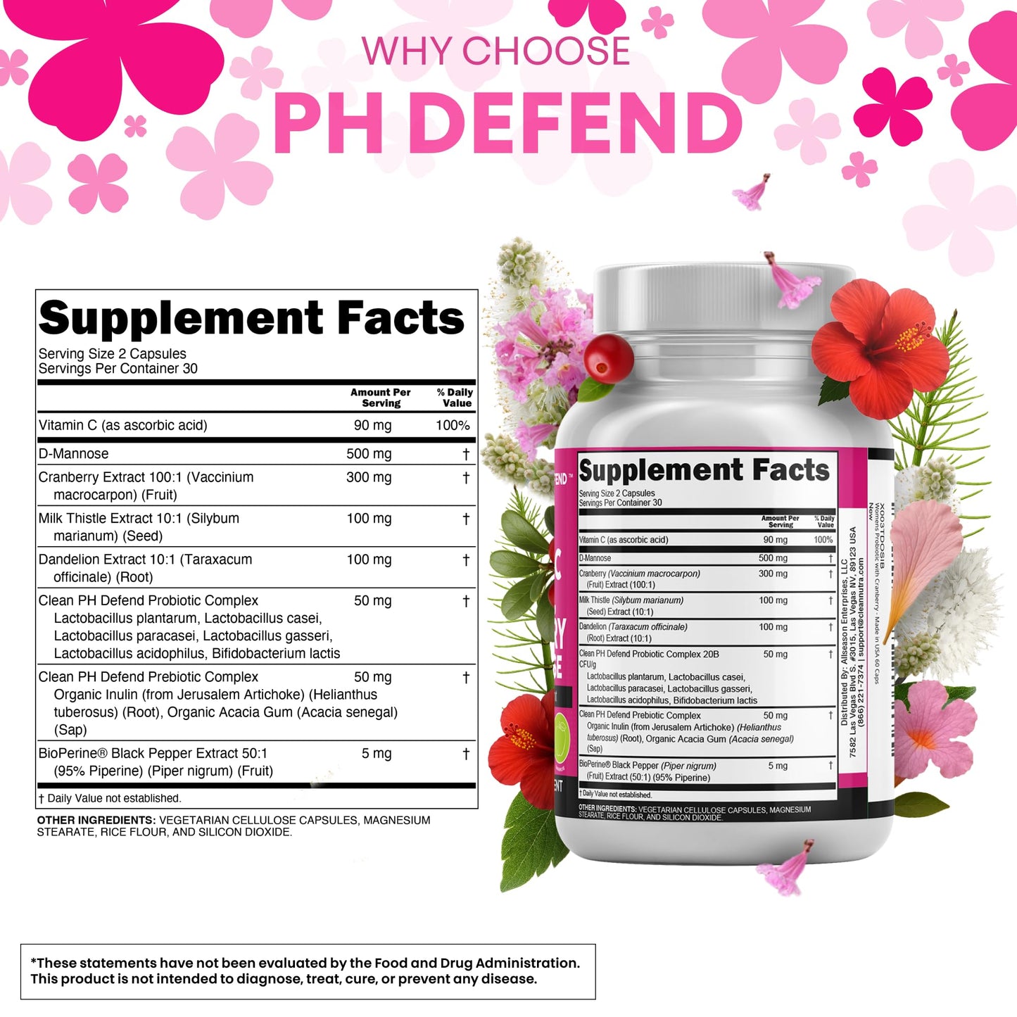 Clean Nutraceuticals Vaginal Probiotics for Women with Cranberry, D-Mannose, Prebiotics, pH Balance Support, Feminine Health, Urinary Tract Cleanse - PrimeBioHealth - canada supplements
