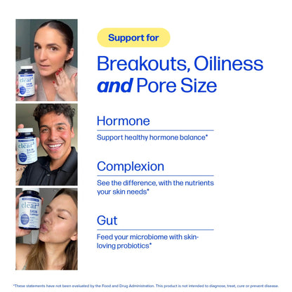 Clear Skin Supplement with Zinc, DIM & Probiotics | 3-in-1 Balance, Glow & Health Skin Support | Triple Action Hyaluronic Acid, Niaciminide & Vitamins for Hormone - PrimeBioHealth - canada supplements