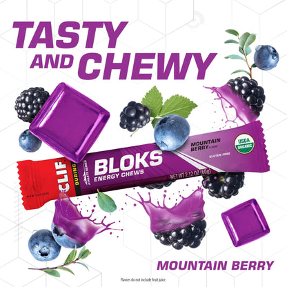CLIF BLOKS - Mountain Berry Flavor - Energy Chews - Non-GMO - Plant Based - Fast Fuel for Cycling and Running - Quick Carbohydrates and Electrolytes - 2.12 oz. (18 Count) - PrimeBioHealth - canada supplements