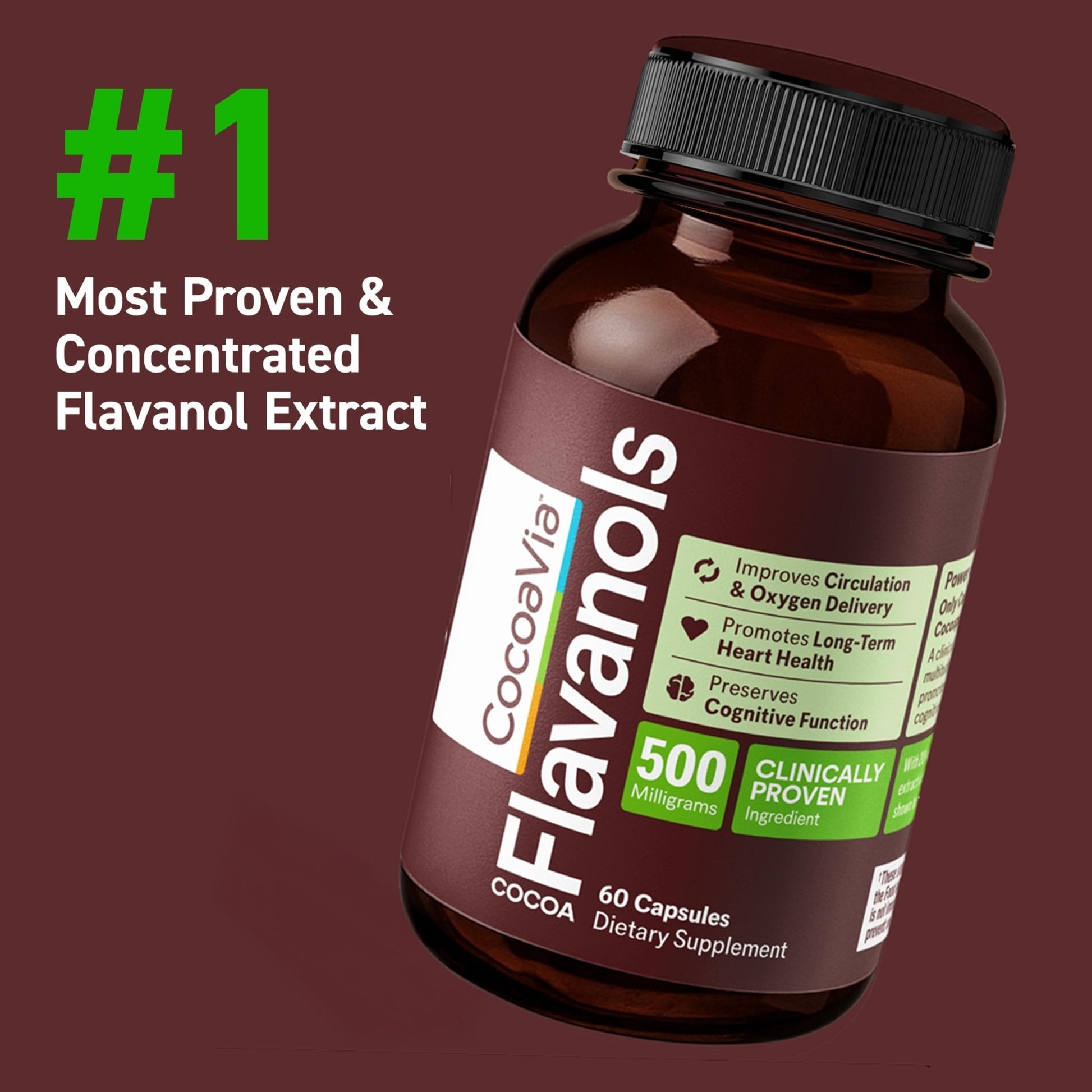 CocoaVia Cocoa Flavanols 500mg – Heart & Brain Support Supplement, High Flavanol Cocoa, Blood Circulation & Memory Booster, Nitric Oxide, Energy & Oxygen Boost, Vegan, Gluten-Free, 60 Capsules - PrimeBioHealth - canada supplements