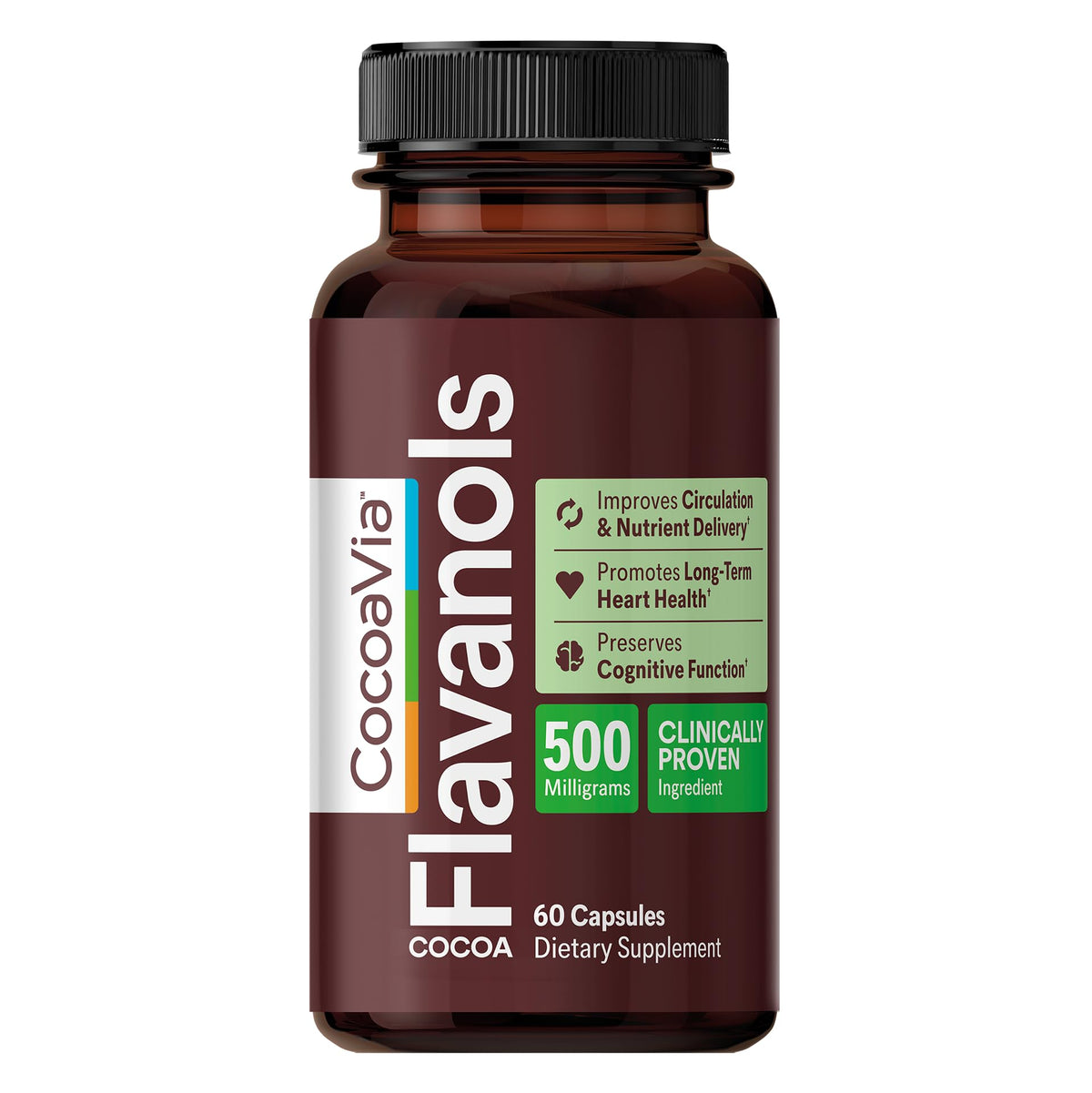 CocoaVia Cocoa Flavanols 500mg – Heart & Brain Support Supplement, High Flavanol Cocoa, Blood Circulation & Memory Booster, Nitric Oxide, Energy & Oxygen Boost, Vegan, Gluten-Free, 60 Capsules - PrimeBioHealth - canada supplements
