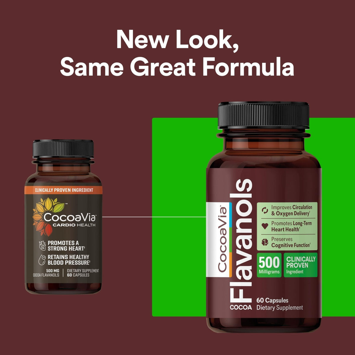 CocoaVia Cocoa Flavanols 500mg – Heart & Brain Support Supplement, High Flavanol Cocoa, Blood Circulation & Memory Booster, Nitric Oxide, Energy & Oxygen Boost, Vegan, Gluten-Free, 60 Capsules - PrimeBioHealth - canada supplements