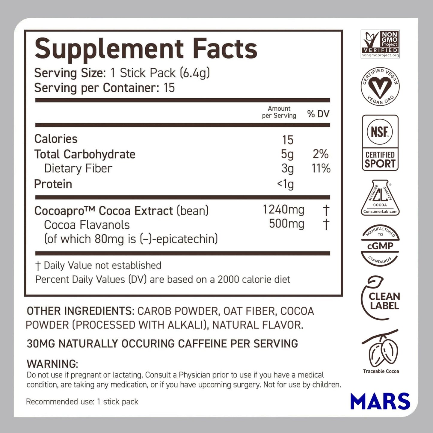 CocoaVia Cocoa Flavanols 500mg, High Flavanol Cocoa Powder, Support Heart and Brain Health, Boosts Nitric Oxide, Circulation, Preworkout, Travel-Friendly, Vegan, Dark Chocolate, 15 Single Serve Sticks - PrimeBioHealth - canada supplements