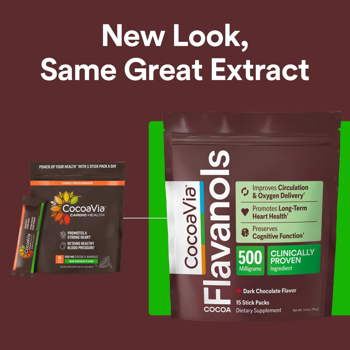 CocoaVia Cocoa Flavanols 500mg, High Flavanol Cocoa Powder, Support Heart and Brain Health, Boosts Nitric Oxide, Circulation, Preworkout, Travel-Friendly, Vegan, Dark Chocolate, 15 Single Serve Sticks - PrimeBioHealth - canada supplements