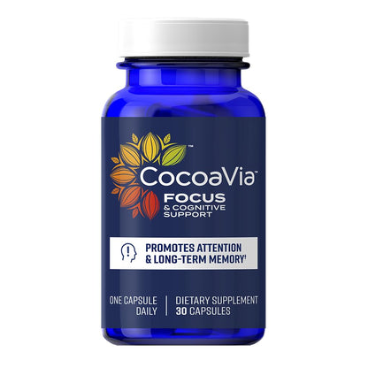 CocoaVia Memory & Focus Brain Supplement, 30 Day, Cocoa Flavanol Blend, Lutein, Added Caffeine for Boost. Improve Cognitive Function, Attention, Vegan & Plant Based, 30 Capsules - PrimeBioHealth - canada supplements