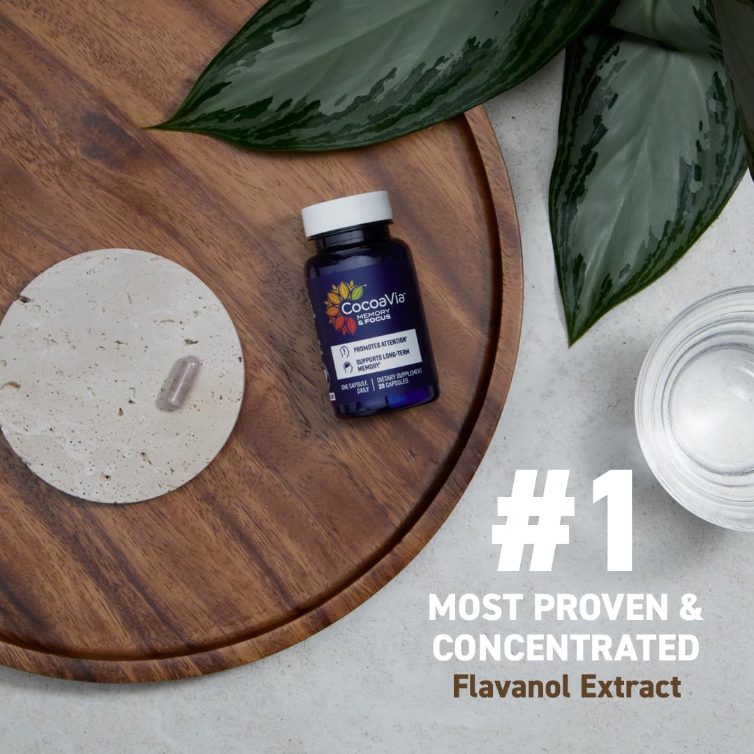 CocoaVia Memory & Focus Brain Supplement, 30 Day, Cocoa Flavanol Blend, Lutein, Added Caffeine for Boost. Improve Cognitive Function, Attention, Vegan & Plant Based, 30 Capsules - PrimeBioHealth - canada supplements
