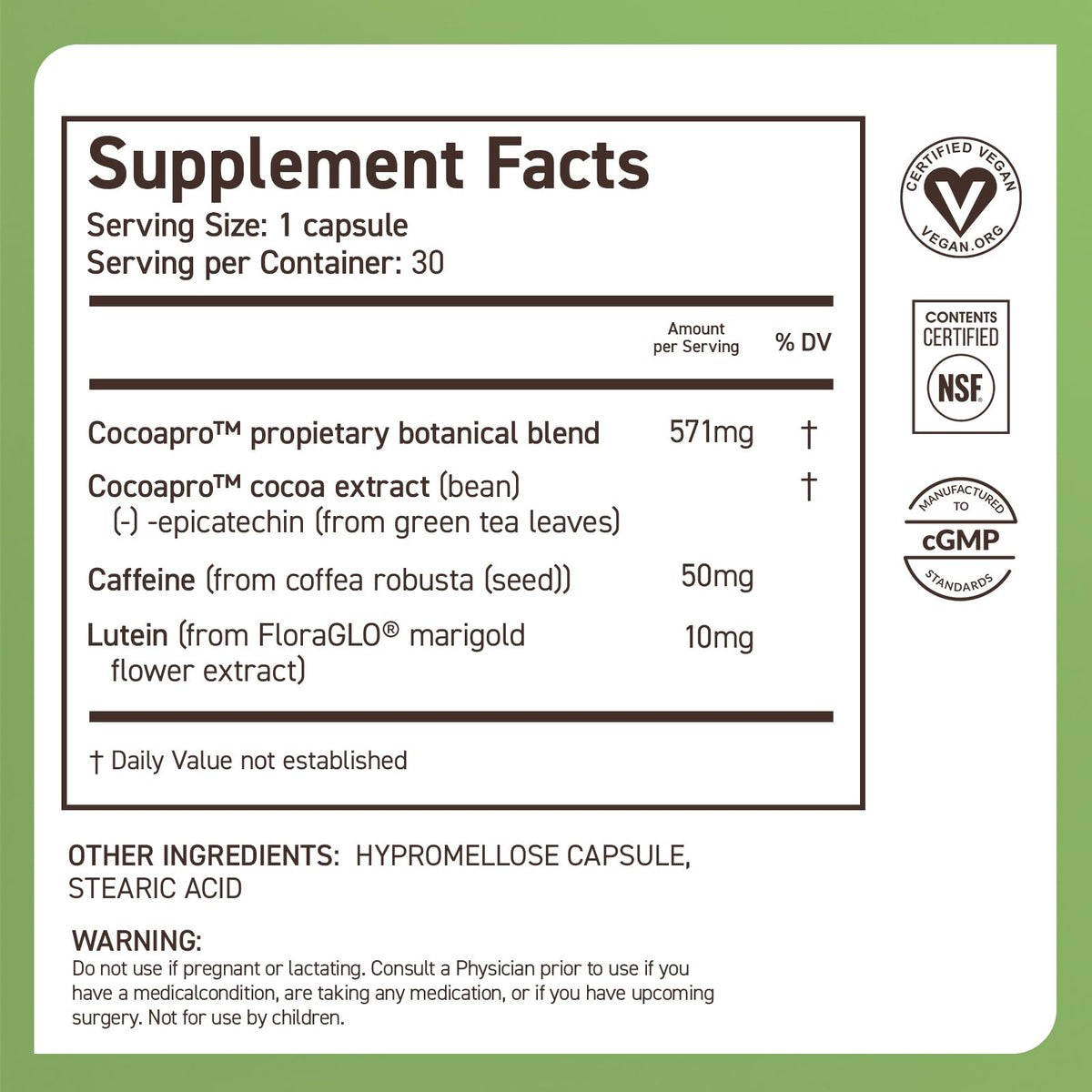 CocoaVia Memory & Focus Brain Supplement, 30 Day, Cocoa Flavanol Blend, Lutein, Added Caffeine for Boost. Improve Cognitive Function, Attention, Vegan & Plant Based, 30 Capsules - PrimeBioHealth - canada supplements