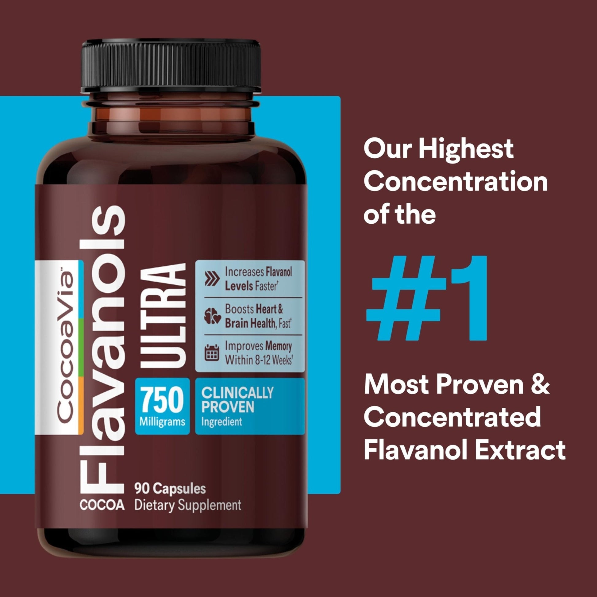 CocoaVia Ultra 750mg Cocoa Flavanols – Heart & Brain Support, Memory & Blood Circulation Booster, High Flavanol Cocoa for Nitric Oxide, Energy & Oxygen Boost - PrimeBioHealth - canada supplements