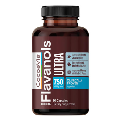 CocoaVia Ultra 750mg Cocoa Flavanols – Heart & Brain Support, Memory & Blood Circulation Booster, High Flavanol Cocoa for Nitric Oxide, Energy & Oxygen Boost - PrimeBioHealth - canada supplements