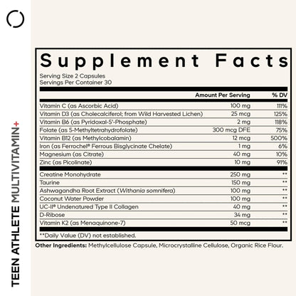 Codeage Teen Athlete Multivitamin+ Sports Supplement - Creatine, Methylated B Vitamins, Taurine, UC-II Collagen - PrimeBioHealth - canada supplements