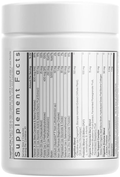 Codeage Teen Multivitamin+ Platinum Supplement - Vitamins A, C, D3, E, K2, B6, B12, Minerals, Probiotics, Citicoline - PrimeBioHealth - canada supplements