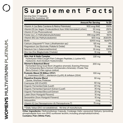 Codeage Women’s Multivitamin Platinum - Vitamins A D3 K1 K2 B12 & Minerals, CoQ10, Skin, Hair & Nails Complex, Collagen, Botanicals, Probiotics - PrimeBioHealth - canada supplements