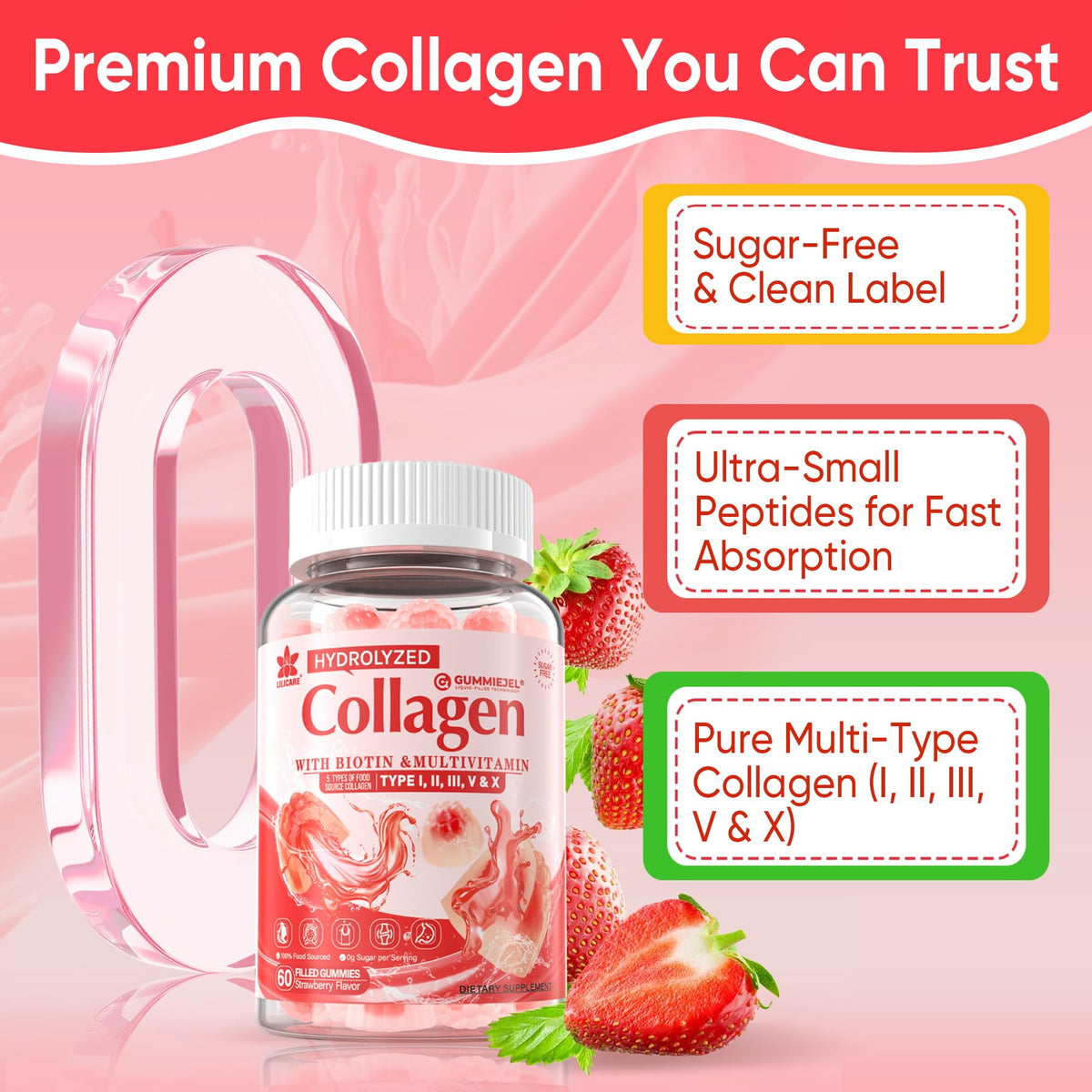 Collagen Peptide Gummies for Women & Men Sugar-Free, Multi Collagen Hydrolyzed w/ 1500mg Protein Type I,II,III,V,X, 5000mcg Biotin, Methylated B12, Vitamin C A E D3 B6 - PrimeBioHealth - canada supplements