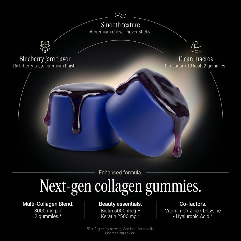 Collagen Peptides Gummies Sugar Free 3000mg Multi Collagen Blend for Hair Skin & Nails Support + 2500mg Keratin + 5000mcg Biotin, Hyaluronic Acid, - PrimeBioHealth - canada supplements