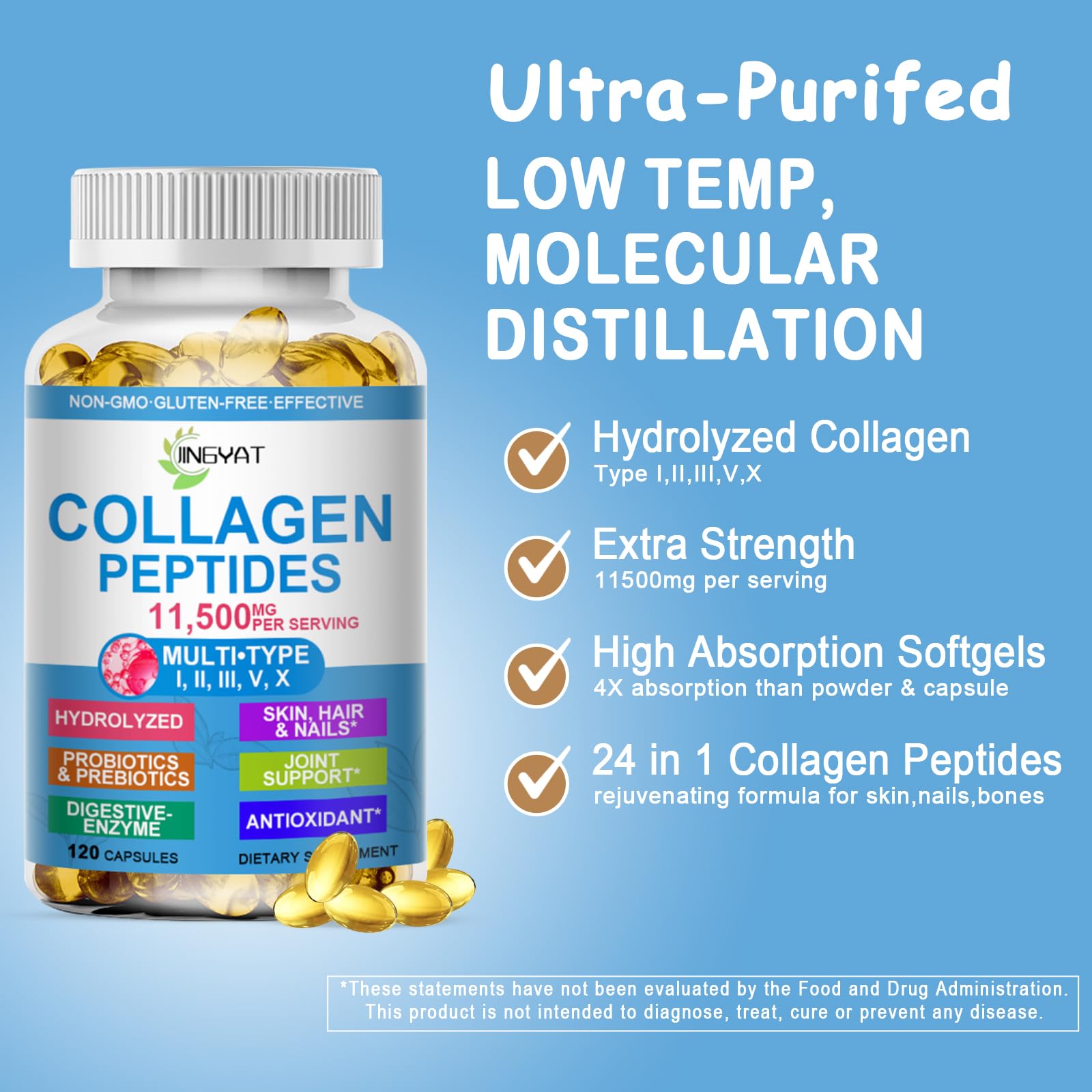 Collagen Peptides Softgels, Multi Collagen Peptide w/ Glucosamine Chondroitin MSM Biotin, Hydrolyzed Collagen Peptides Complex for Women Supports Skin Hair - PrimeBioHealth - canada supplements