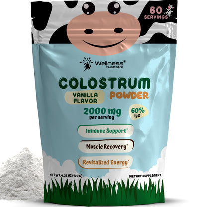 Colostrum Powder 2000mg - Vanilla Flavor, 60% IgG Bovine Colostrum Supplement for Gut Health, Immune Support, Clean Skin, Anti-Aging, Grass-Fed Calostro Bovino Powder, Keto, Gluten-Free - 60 Servings - PrimeBioHealth - canada supplements