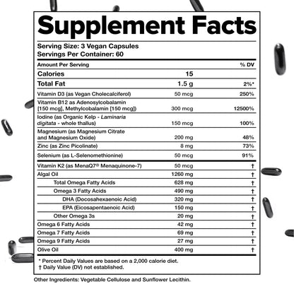 Complement Essential Vegan Multivitamin for Men & Women (60 Servings, 180 Capsules) with Omega-3 DHA & EPA, B12, Vitamin D3 & K2 - PrimeBioHealth - canada supplements