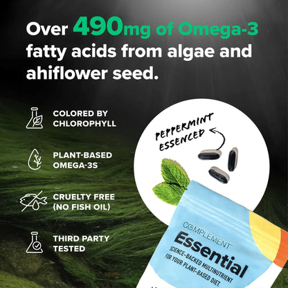Complement Essential Vegan Multivitamin for Men & Women (60 Servings, 180 Capsules) with Omega-3 DHA & EPA, B12, Vitamin D3 & K2 - PrimeBioHealth - canada supplements