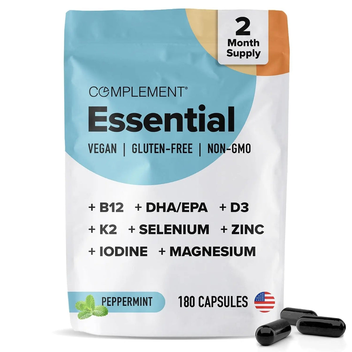 Complement Essential Vegan Multivitamin for Men & Women (60 Servings, 180 Capsules) with Omega-3 DHA & EPA, B12, Vitamin D3 & K2 - PrimeBioHealth - canada supplements