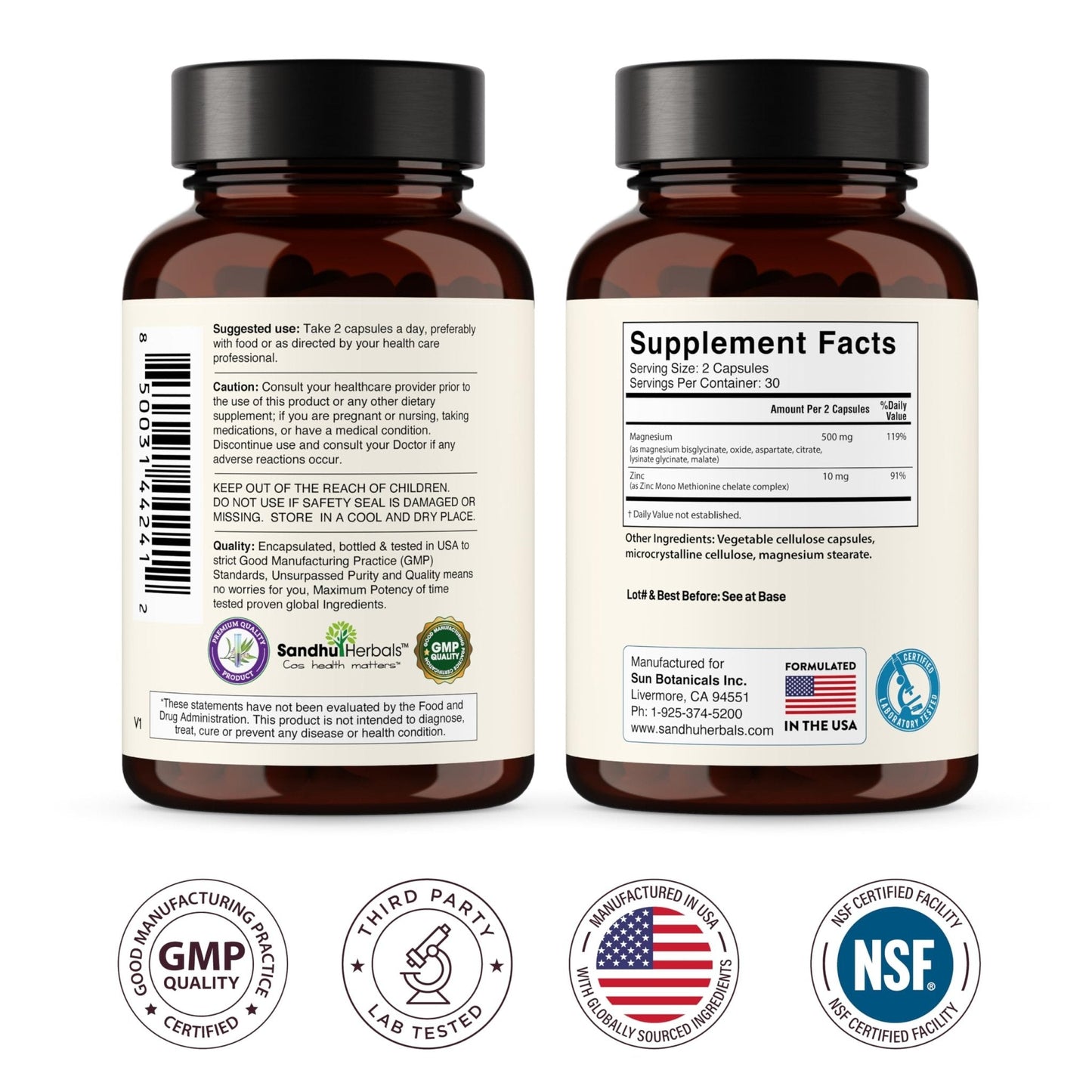 Complete Magnesium Complex 500mg for Women & Men | 60 Capsules | 6 in 1 Mag Supplement with Zinc | Quality Sleep & Muscle Health | Glycinate, Citrate - PrimeBioHealth - canada supplements
