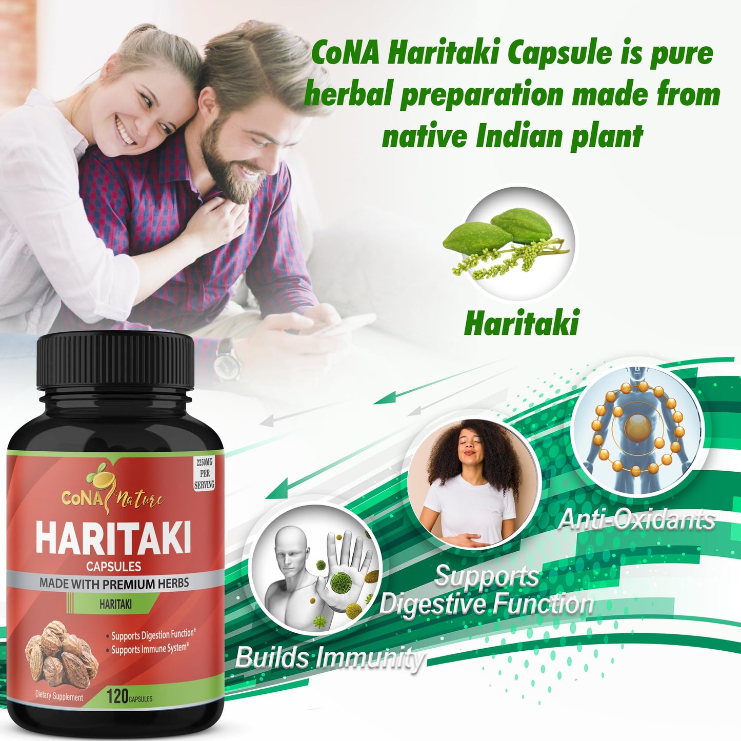 Cona Nature Organic India Haritaki Capsules 2250MG, Rejuvenation, Improving Digestion, Maintains Regularity | Non-GMO Vegan Gluten-Free Herbs and Supplements, 120 Caps - PrimeBioHealth - canada supplements