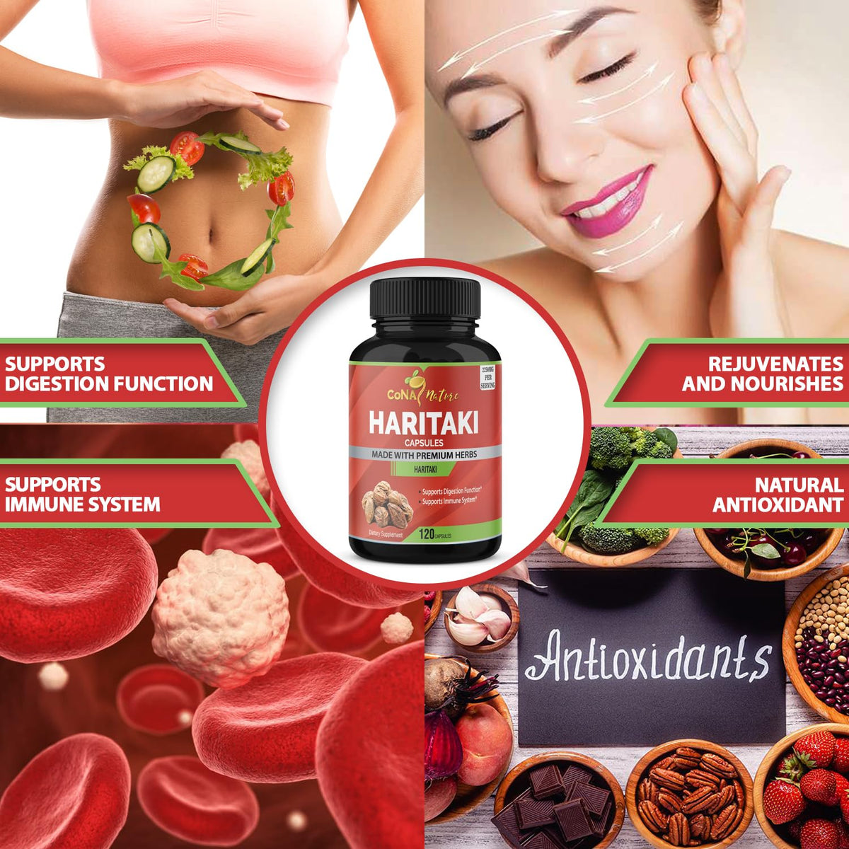 Cona Nature Organic India Haritaki Capsules 2250MG, Rejuvenation, Improving Digestion, Maintains Regularity | Non-GMO Vegan Gluten-Free Herbs and Supplements, 120 Caps - PrimeBioHealth - canada supplements