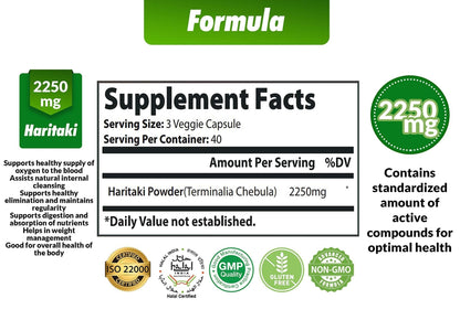 Cona Nature Organic India Haritaki Capsules 2250MG, Rejuvenation, Improving Digestion, Maintains Regularity | Non-GMO Vegan Gluten-Free Herbs and Supplements, 120 Caps - PrimeBioHealth - canada supplements