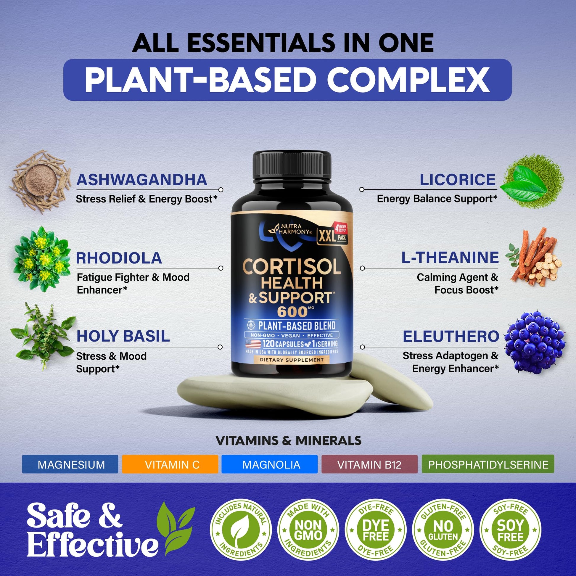 Cortisol Supplement for Women - Holy Basil | Ashwagandha | Rhodiola | L-Theanine - Plant-Based Hormone Balance - Mood, Focus & Sleep Support - Made in USA - PrimeBioHealth - canada supplements