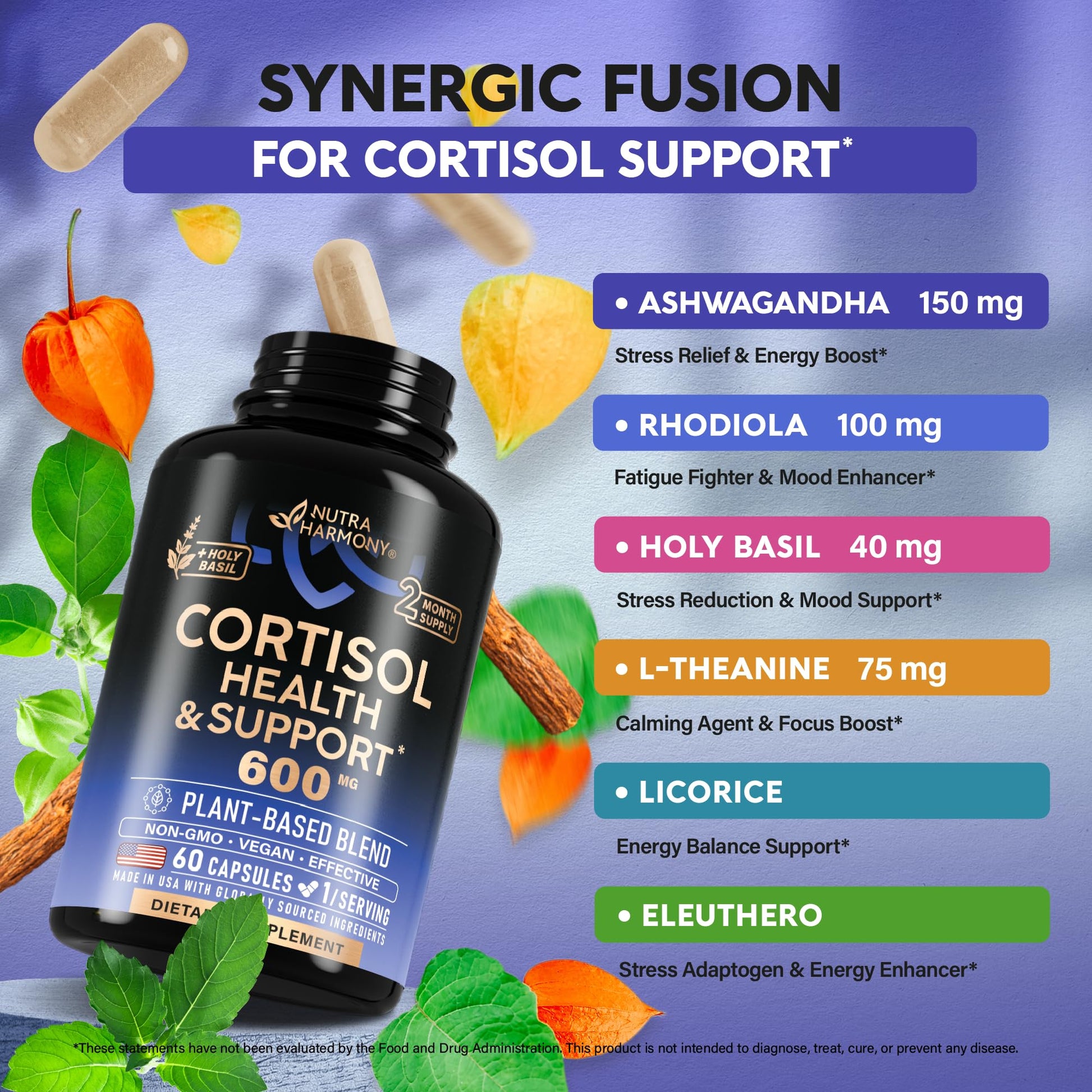 Cortisol Supplement for Women - Holy Basil | Ashwagandha | Rhodiola | L-Theanine - Plant-Based Hormone Balance - Mood, Focus & Sleep Support - Made in USA - PrimeBioHealth - canada supplements