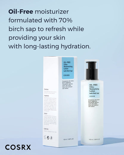 COSRX Oil Free Lotion with Birch Sap, Daily Acne Facial Moisturizer, Hydrating Moisturizer for All Skin Types, Korean Skin Care, 3.38 fl.oz / 100ml - PrimeBioHealth - canada supplements