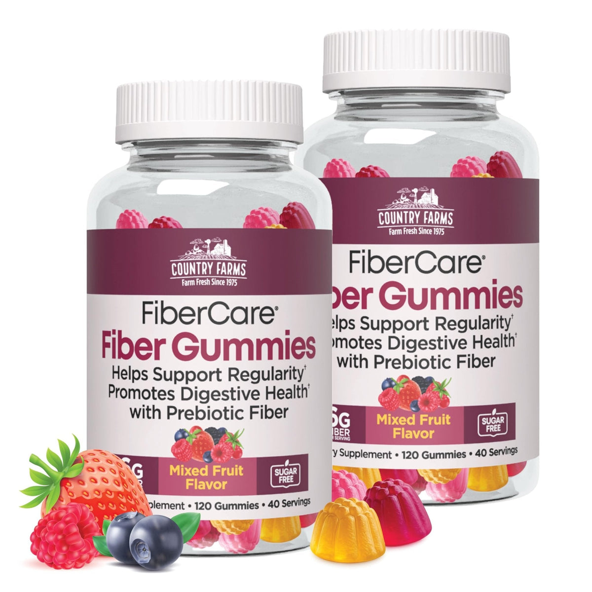 Country Farms Fiber Care Prebiotic Gummies, 6g of Fiber Per Serving, FOS from Beets, Digestive Health, Supports Regularity, Mixed Fruit Flavor - PrimeBioHealth - canada supplements