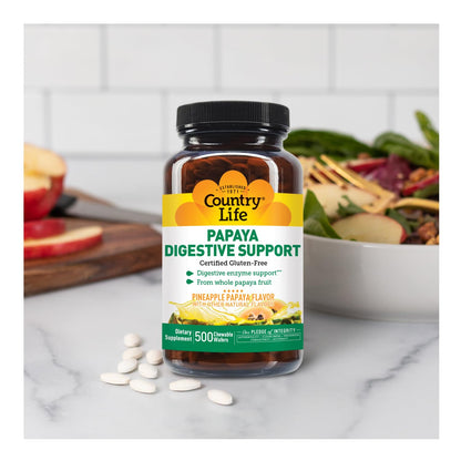 Country Life Chewable Papaya Enzymes for Digestion Support - Natural Pineapple & Papaya Flavor, Assists with Nutrient Absorption - PrimeBioHealth - canada supplements