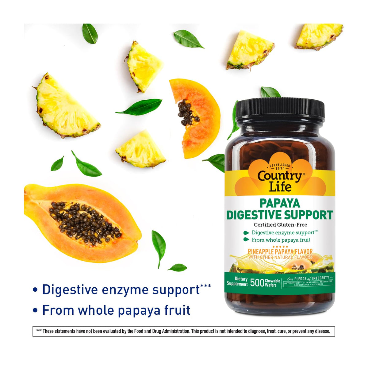 Country Life Chewable Papaya Enzymes for Digestion Support - Natural Pineapple & Papaya Flavor, Assists with Nutrient Absorption - PrimeBioHealth - canada supplements