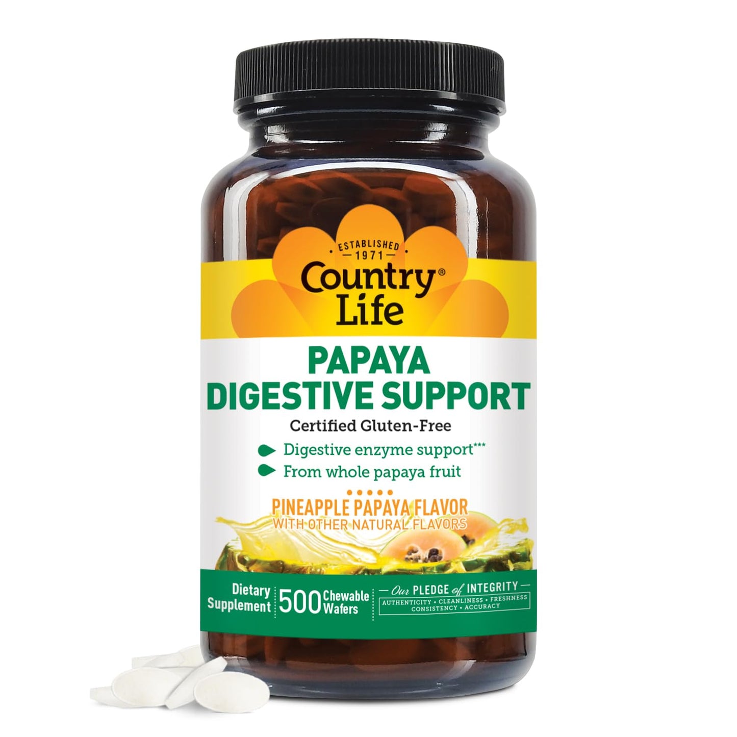 Country Life Chewable Papaya Enzymes for Digestion Support - Natural Pineapple & Papaya Flavor, Assists with Nutrient Absorption - PrimeBioHealth - canada supplements