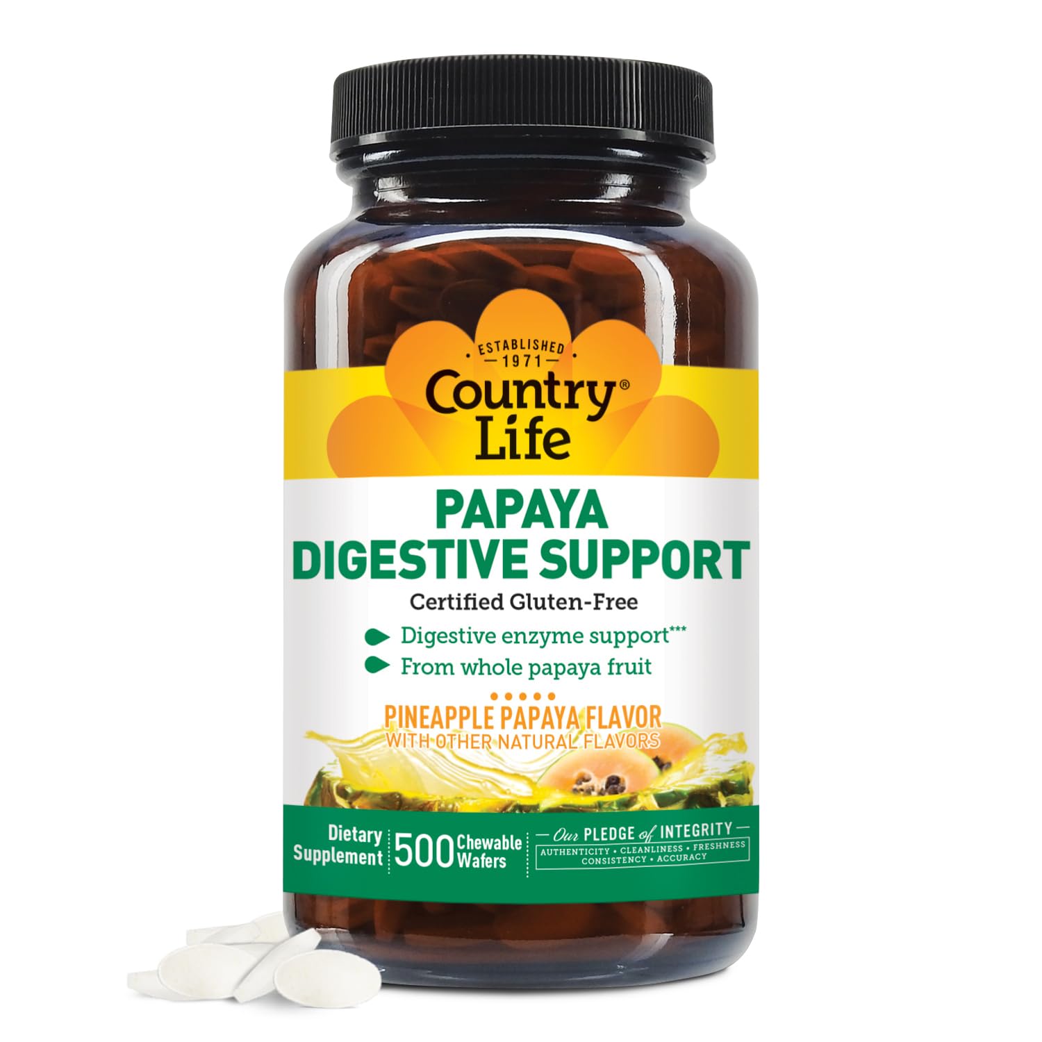 Country Life Chewable Papaya Enzymes for Digestion Support - Natural Pineapple & Papaya Flavor, Assists with Nutrient Absorption - PrimeBioHealth - canada supplements