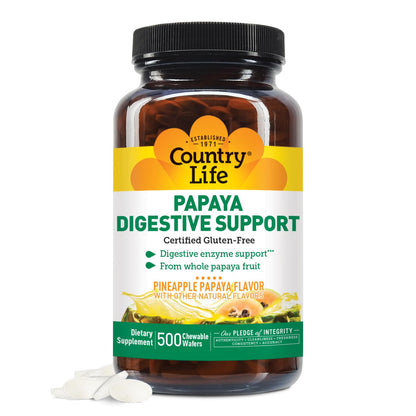 Country Life Chewable Papaya Enzymes for Digestion Support - Natural Pineapple & Papaya Flavor, Assists with Nutrient Absorption - PrimeBioHealth - canada supplements