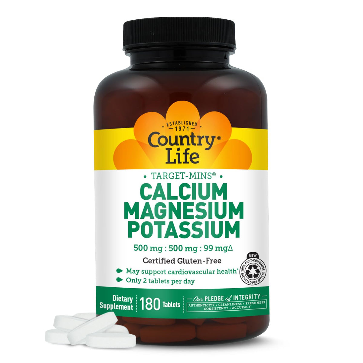 Country Life Target Mins - Calcium Magnesium Potassium Bone & Heart Health Supplement, 1000mg Calcium, 500mg Magnesium, Supports Calcium Utilization - PrimeBioHealth - canada supplements
