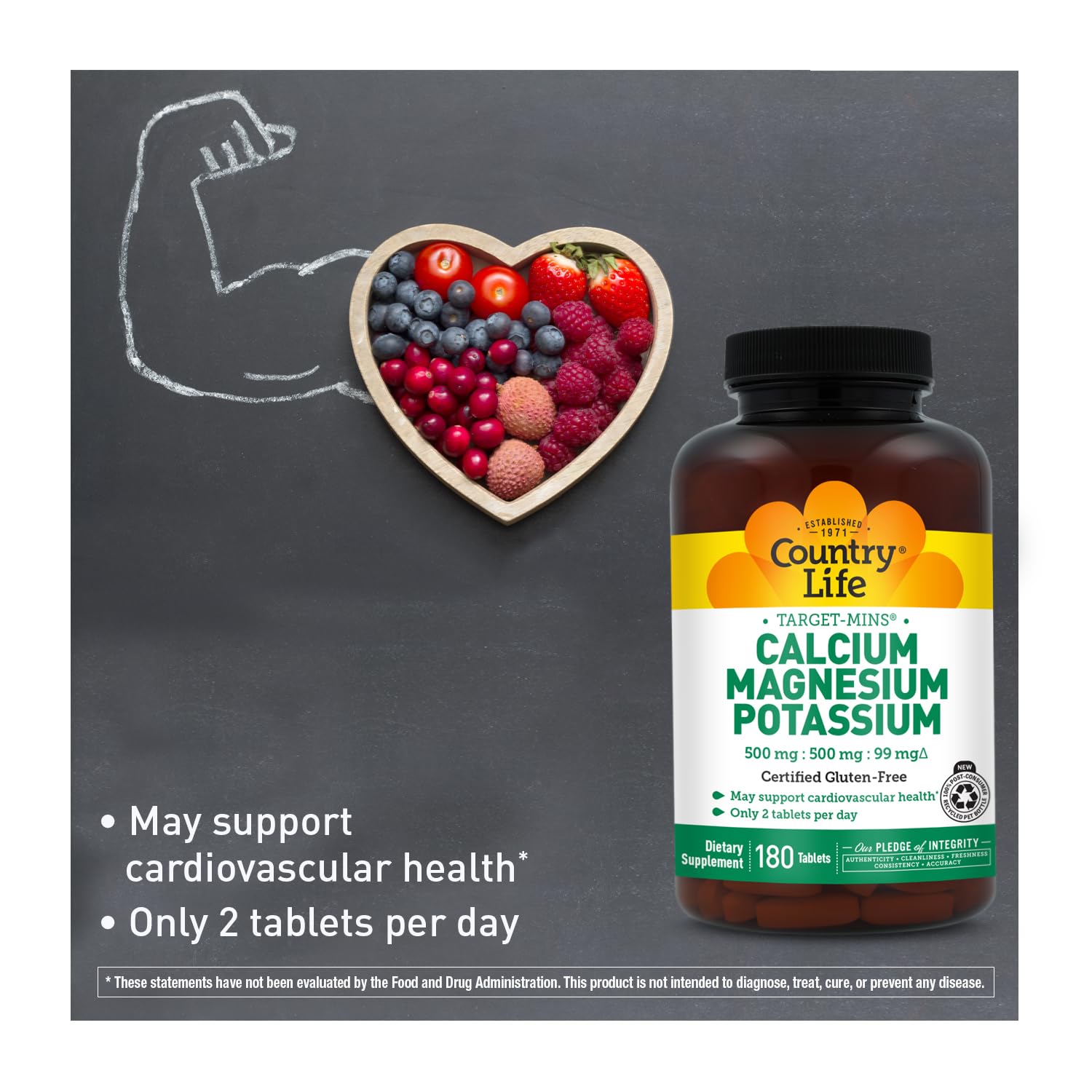 Country Life Target Mins - Calcium Magnesium Potassium Bone & Heart Health Supplement, 1000mg Calcium, 500mg Magnesium, Supports Calcium Utilization - PrimeBioHealth - canada supplements