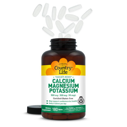 Country Life Target Mins - Calcium Magnesium Potassium Bone & Heart Health Supplement, 1000mg Calcium, 500mg Magnesium, Supports Calcium Utilization - PrimeBioHealth - canada supplements
