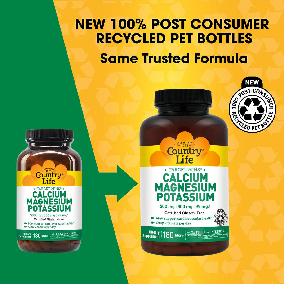 Country Life Target Mins - Calcium Magnesium Potassium Bone & Heart Health Supplement, 1000mg Calcium, 500mg Magnesium, Supports Calcium Utilization - PrimeBioHealth - canada supplements