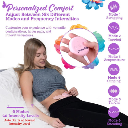 Crampology Relief Pink-Period Cramps Pain Relieving Device, Cramp Massager for Menstrual and Lower Back Ache, Reduces Endometriosis Discomfort, PMS TENS Unit, Wireless or Wired, Natural Cycle Support - PrimeBioHealth - canada supplements