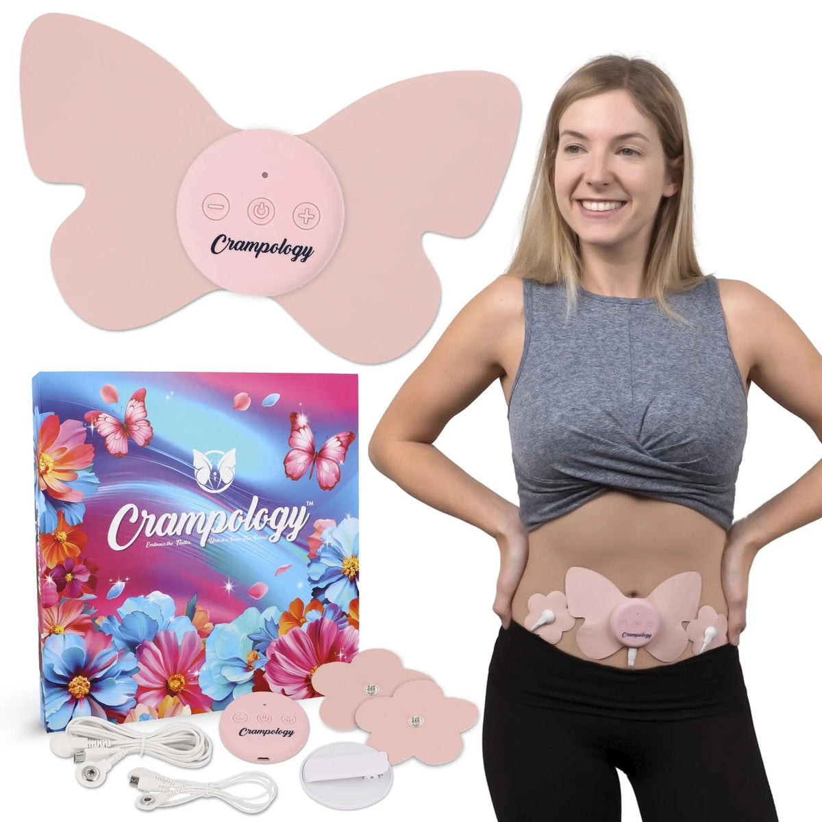 Crampology Relief Pink-Period Cramps Pain Relieving Device, Cramp Massager for Menstrual and Lower Back Ache, Reduces Endometriosis Discomfort, PMS TENS Unit, Wireless or Wired, Natural Cycle Support - PrimeBioHealth - canada supplements