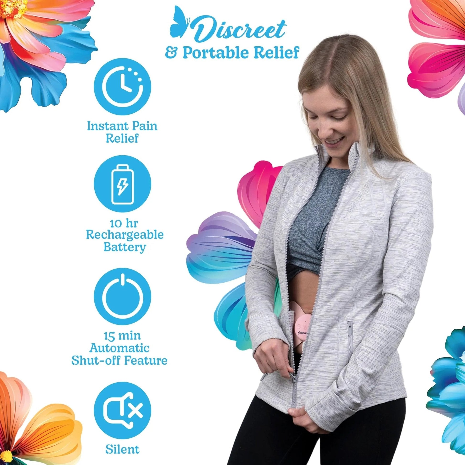 Crampology Relief Pink-Period Cramps Pain Relieving Device, Cramp Massager for Menstrual and Lower Back Ache, Reduces Endometriosis Discomfort, PMS TENS Unit, Wireless or Wired, Natural Cycle Support - PrimeBioHealth - canada supplements