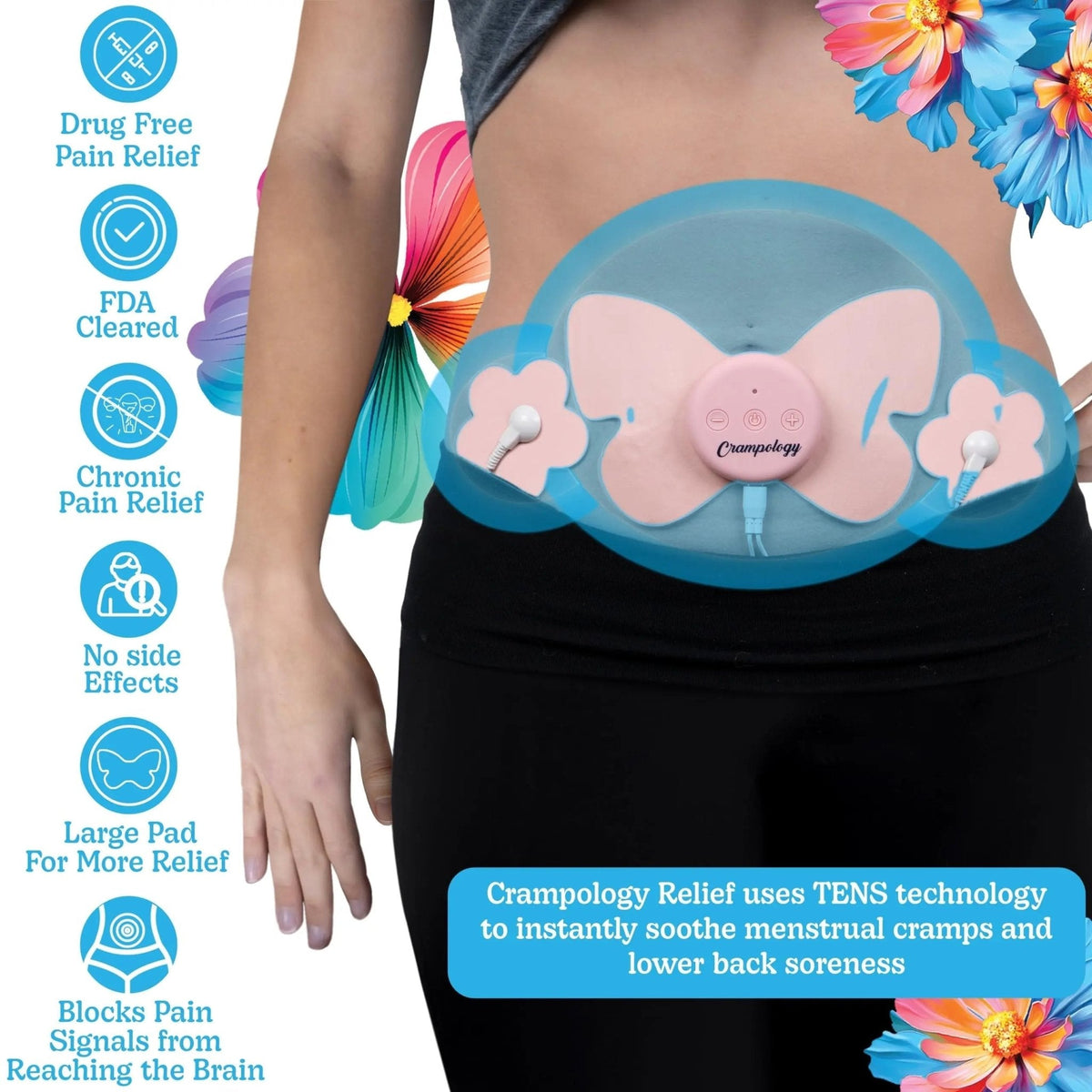 Crampology Relief Pink-Period Cramps Pain Relieving Device, Cramp Massager for Menstrual and Lower Back Ache, Reduces Endometriosis Discomfort, PMS TENS Unit, Wireless or Wired, Natural Cycle Support - PrimeBioHealth - canada supplements