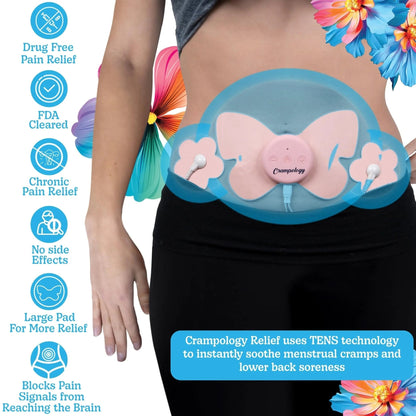 Crampology Relief Pink-Period Cramps Pain Relieving Device, Cramp Massager for Menstrual and Lower Back Ache, Reduces Endometriosis Discomfort, PMS TENS Unit, Wireless or Wired, Natural Cycle Support - PrimeBioHealth - canada supplements