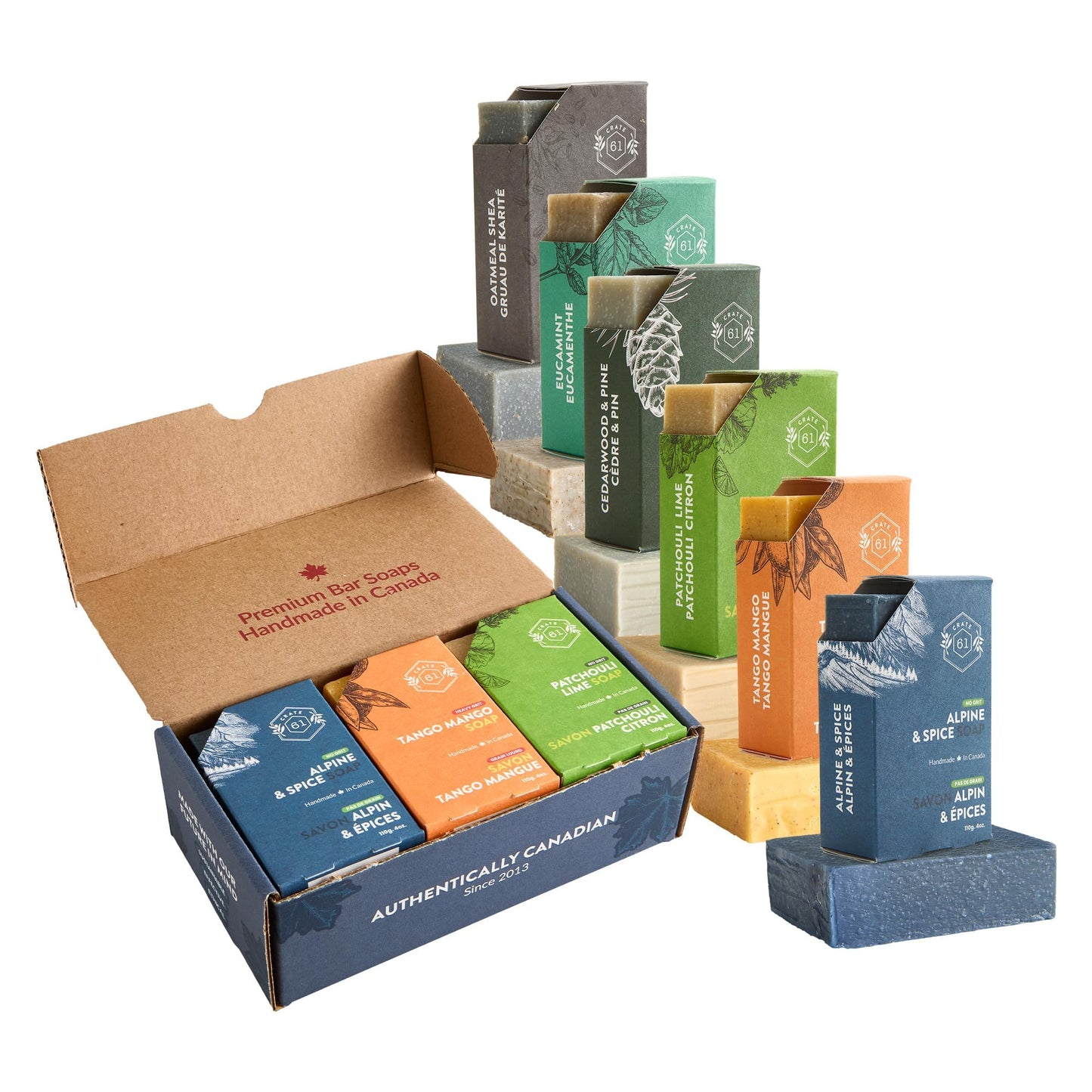 Crate 61 Organics, Handmade in Canada, Plant Based Cold Process Natural Bar Soap, With Premium Essential Oils, Dry Skin, Pack of 6 (For Him) - PrimeBioHealth - canada supplements