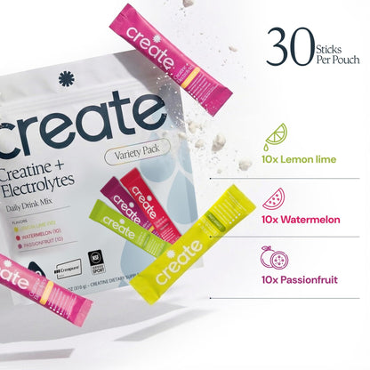 Create Creatine + Electrolytes Mix - Creatine Monohydrate Stick Packs, Supports Energy and Hydration, NSF Certified for Sport, 30 Count, Variety Pack - PrimeBioHealth - canada supplements
