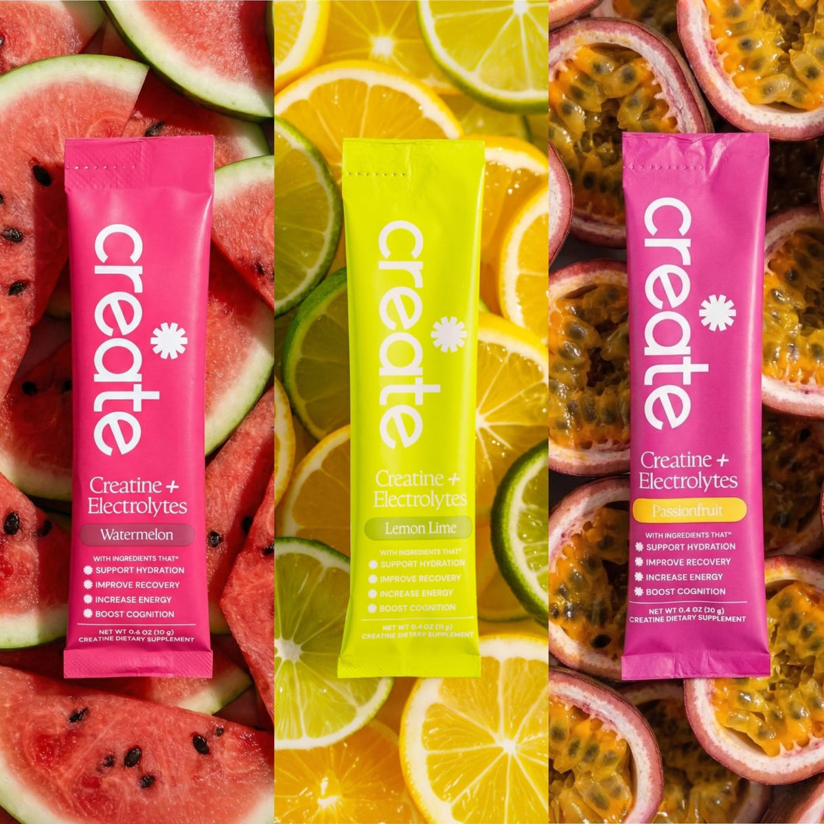 Create Creatine + Electrolytes Mix - Creatine Monohydrate Stick Packs, Supports Energy and Hydration, NSF Certified for Sport, 30 Count, Variety Pack - PrimeBioHealth - canada supplements