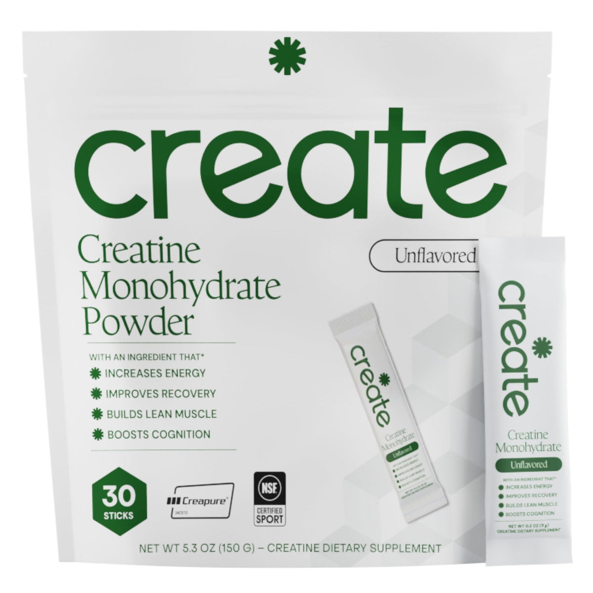 Create Creatine Monohydrate Powder - Creatine Travel Packets, Made with Creapure, 3rd Party Tested & NSF Certified for Sport, 30 Stick Packs, Unflavored - PrimeBioHealth - canada supplements